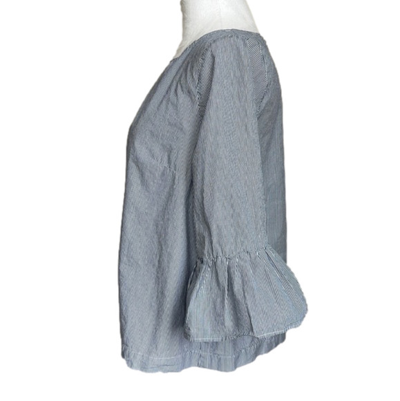 Madewell Blue and White Striped Bell Sleeve Top - Picture 2 of 6